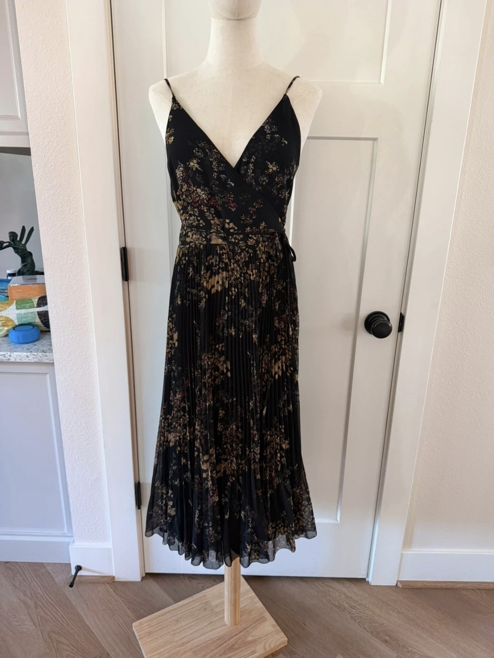 Wilfred Black Floral Pleated Maxi Dress